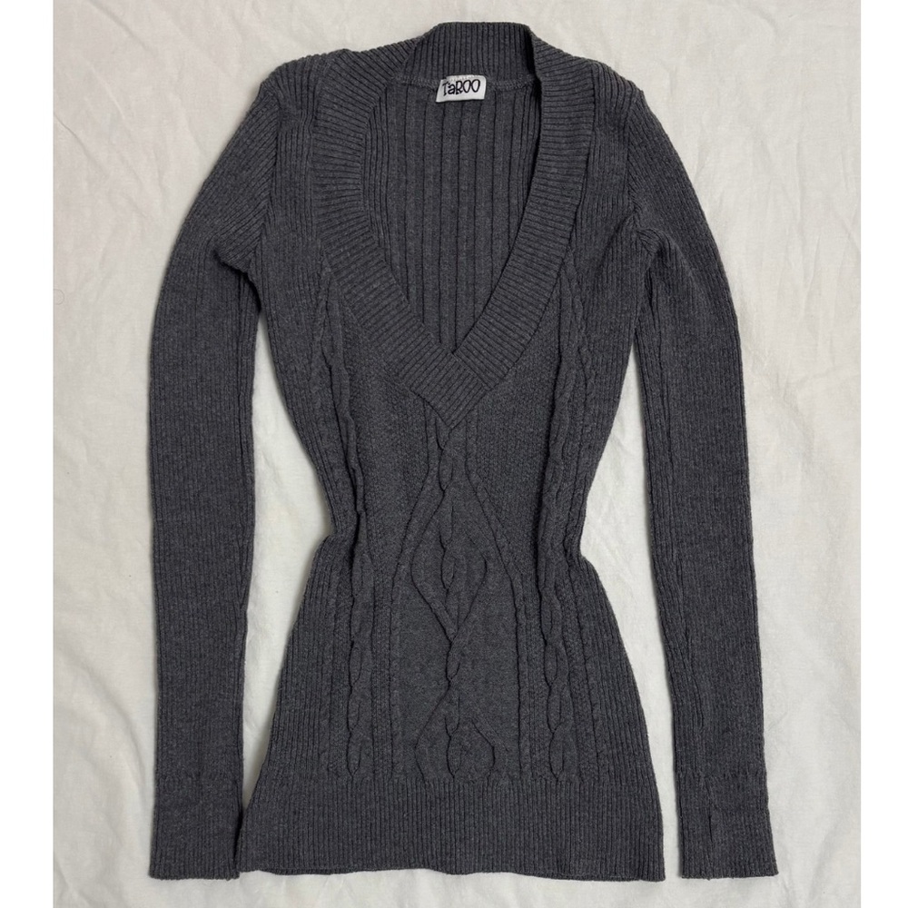 Grey cable knit long sleeve top ˚₊۶ৎ˙⋆